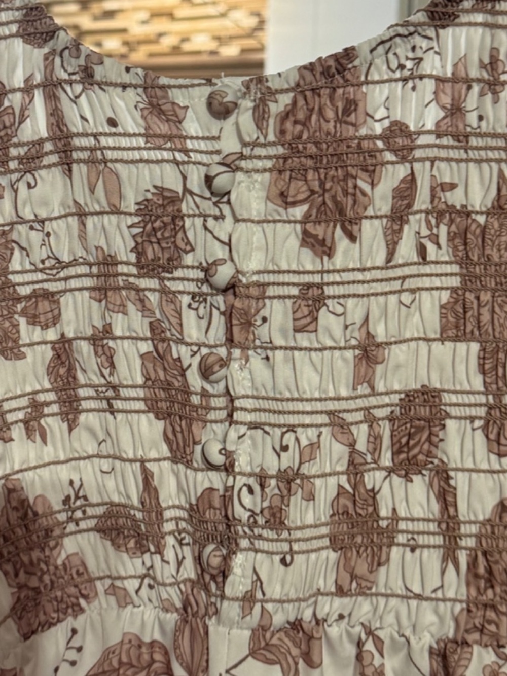 NWOT Jumpsuit Button-Front Floral Top in Cream and Brown size Small 🌺🌸🌻 BRB SL 2 - Picture 4 of 6